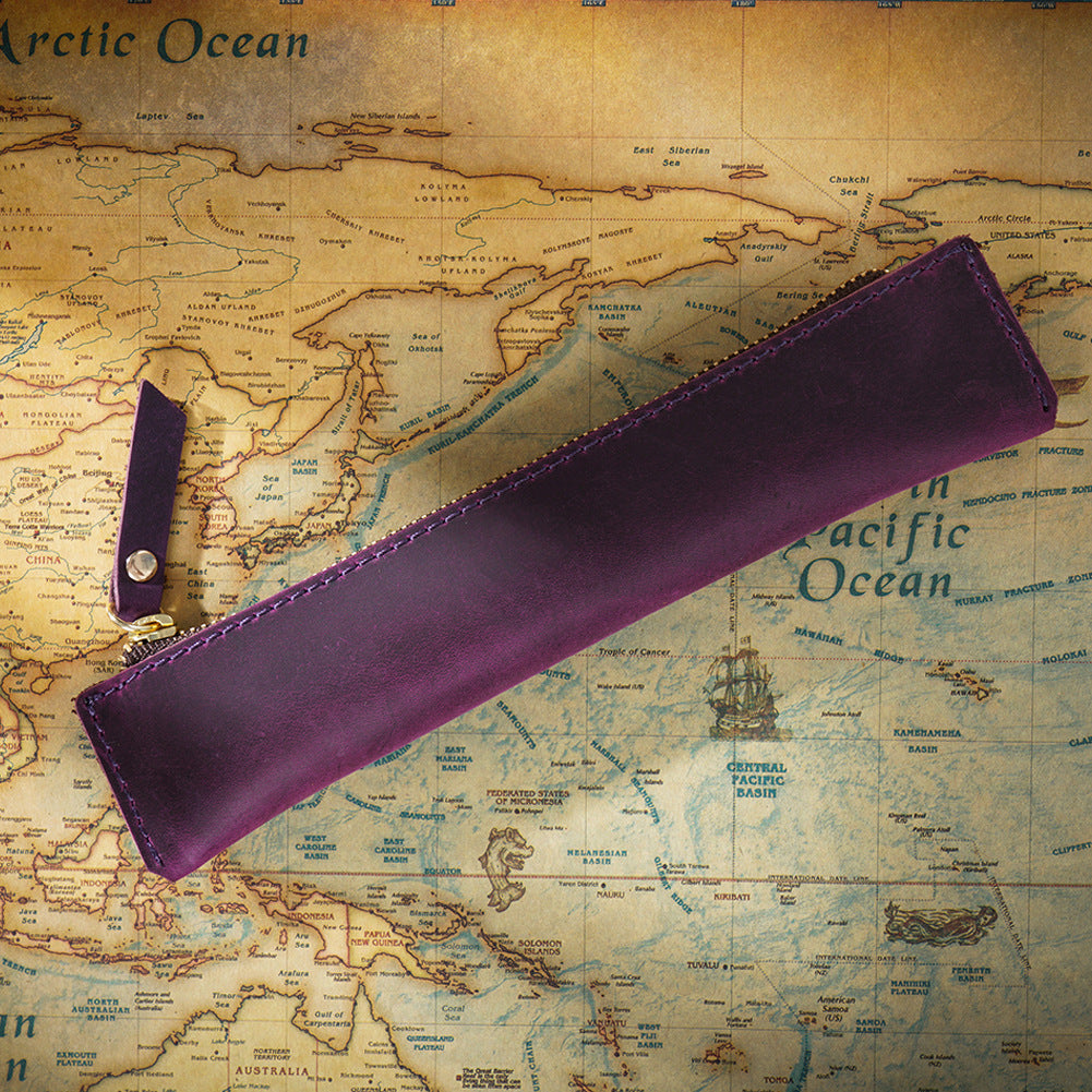 Wholesale Simple Portable Genuine Leather Top Layer Cowhide Mini Pencil Case